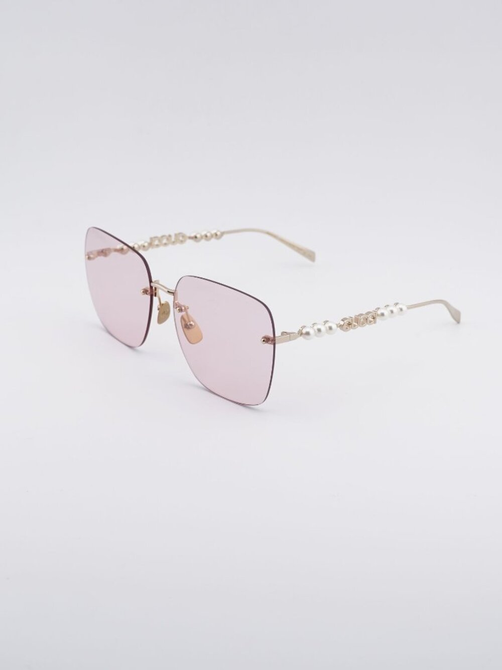 Gucci GG1923SA 004 Sunglasses Gold with White Pearl Square Frame, Pink Lenses